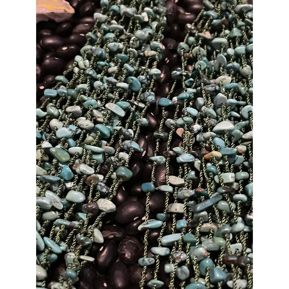 Sterling Silver Layered Multi strand Turquoise Chips Necklace Large Cones Toggle